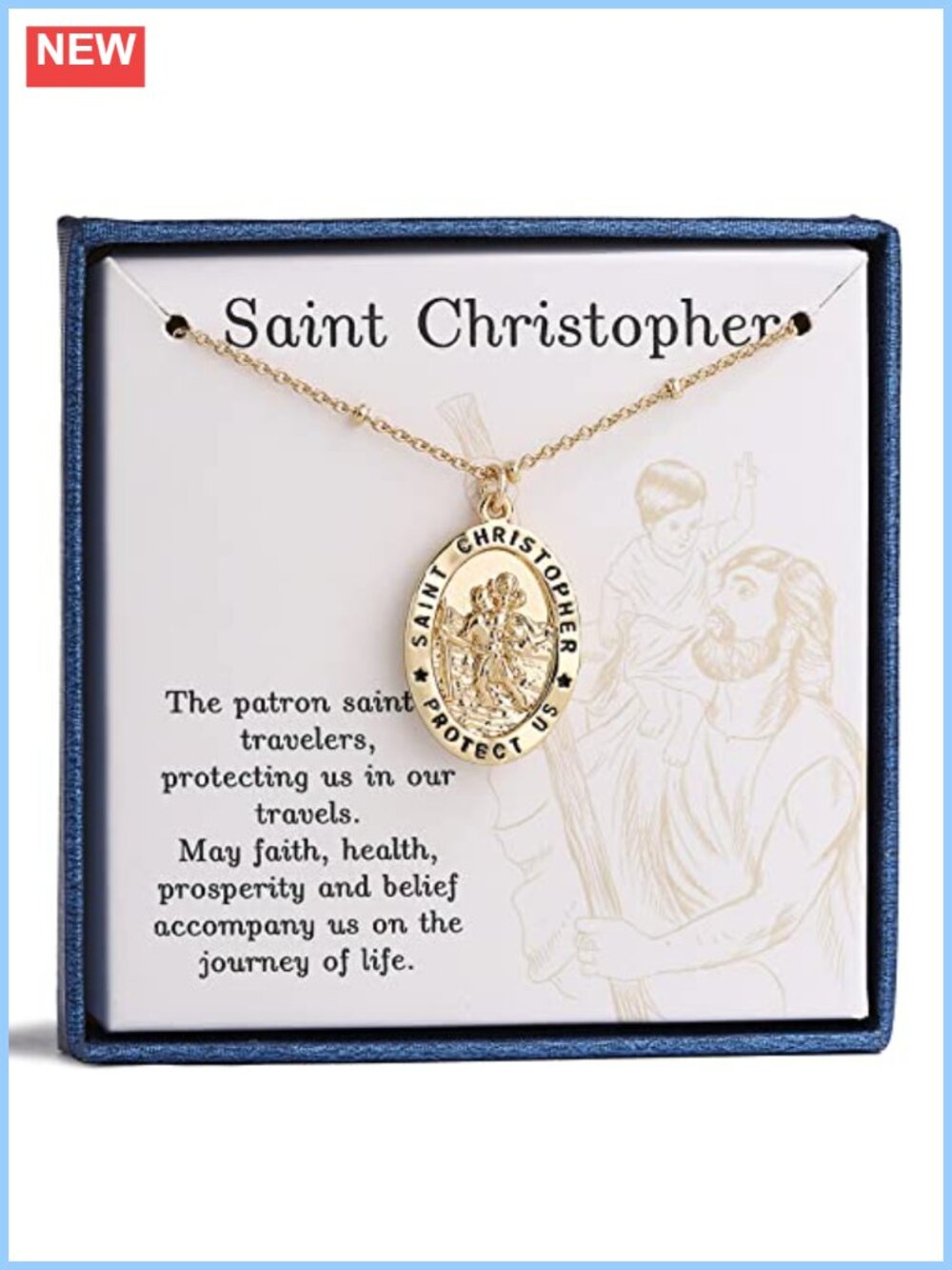 Womens Gold Plated Saint Christopher Medal Pendant Necklace Religious Gift